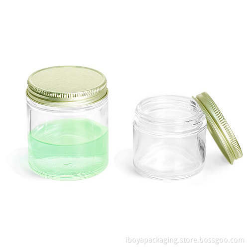 Clear Glass Jars With Plastisol Lined Gold Metal Caps